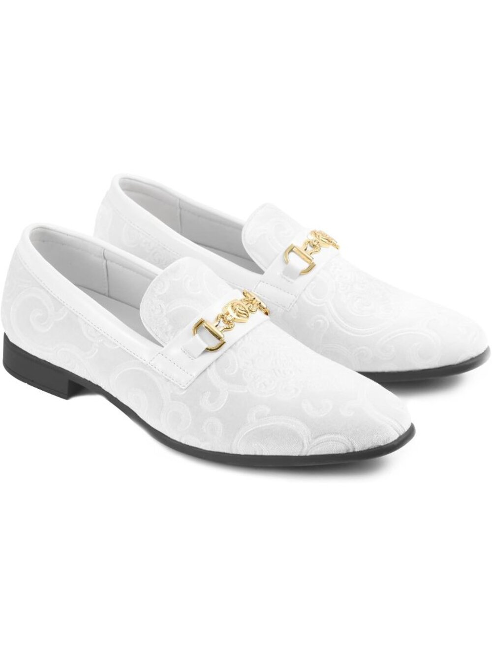 Men's White Luxury Paisley Velvet Gold Buckle Loafers Slip On Dress Shoes